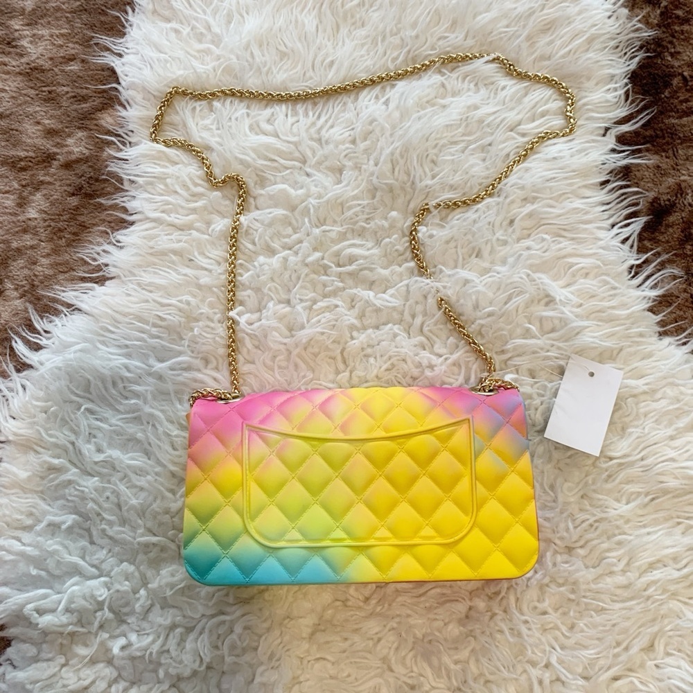 New Rainbow ๐ Quilted Jelly Purse Chain Handbag - Picture 3 of 6